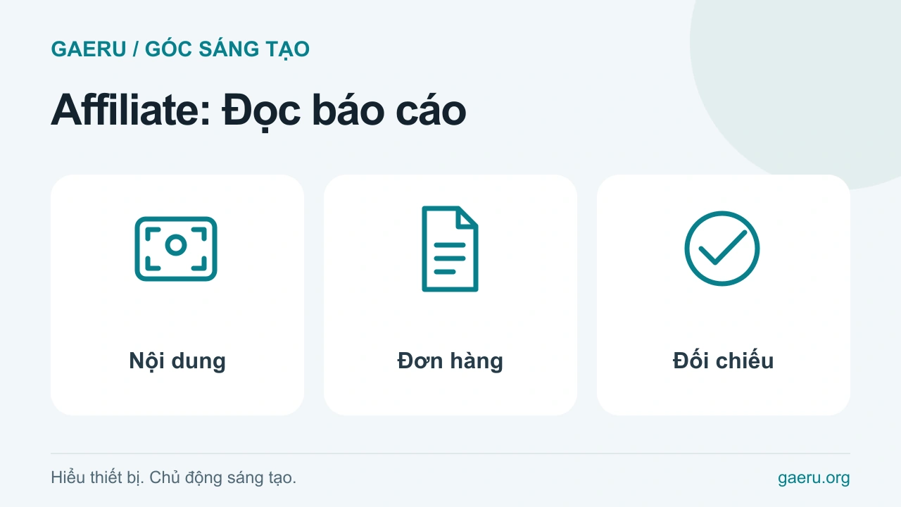 Minh họa Affiliate: Đọc báo cáo: Nội dung, Đơn hàng, Đối chiếu