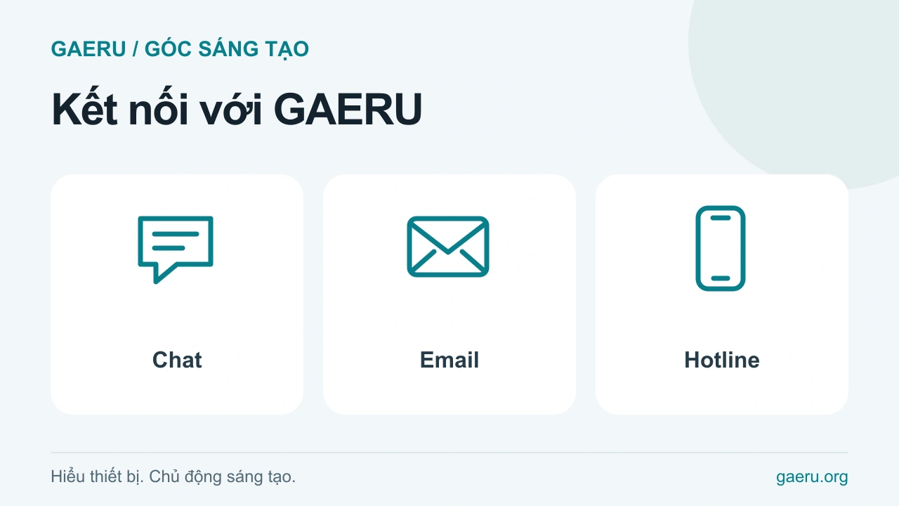 Minh họa Kết nối với GAERU: Chat, Email, Hotline