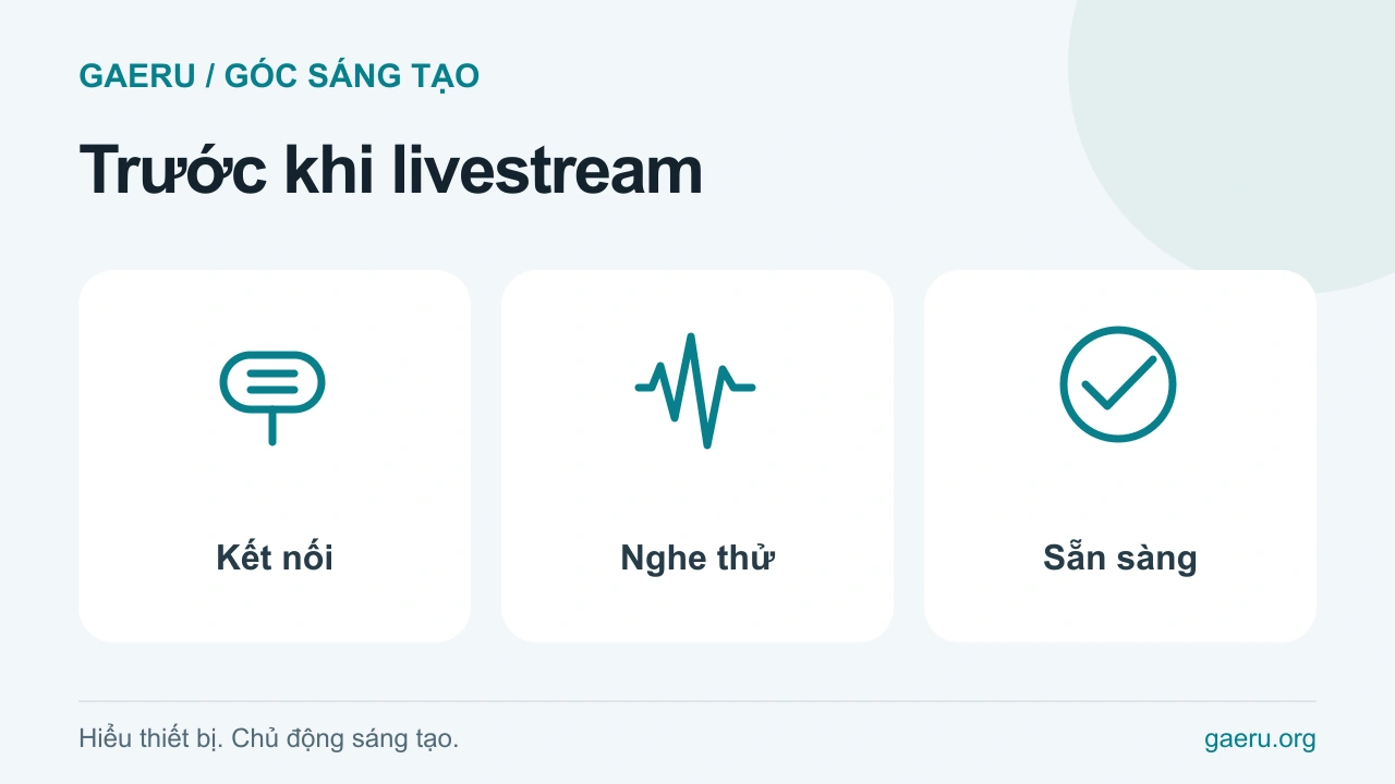 Minh họa Trước khi livestream: Kết nối, Nghe thử, Sẵn sàng