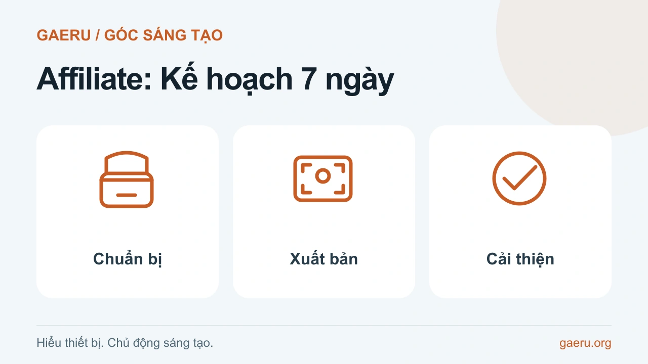 Minh họa Affiliate: Kế hoạch 7 ngày: Chuẩn bị, Xuất bản, Cải thiện