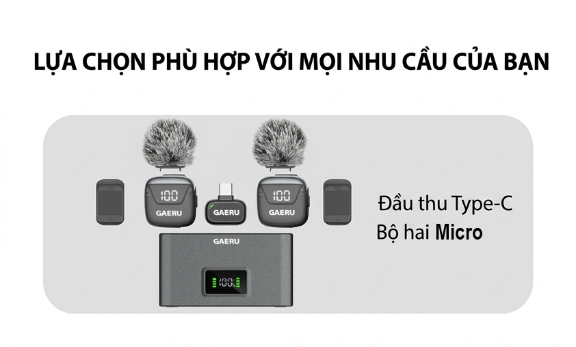 Bộ GAERU M3 với hai micro và đầu thu Type-C